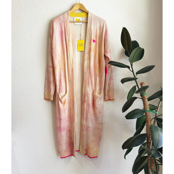 Rosenthal Sweaters - Kerri Rosenthal Cashmere Cardigan Medium Duster Patchwork Smiley Face Tie Dye